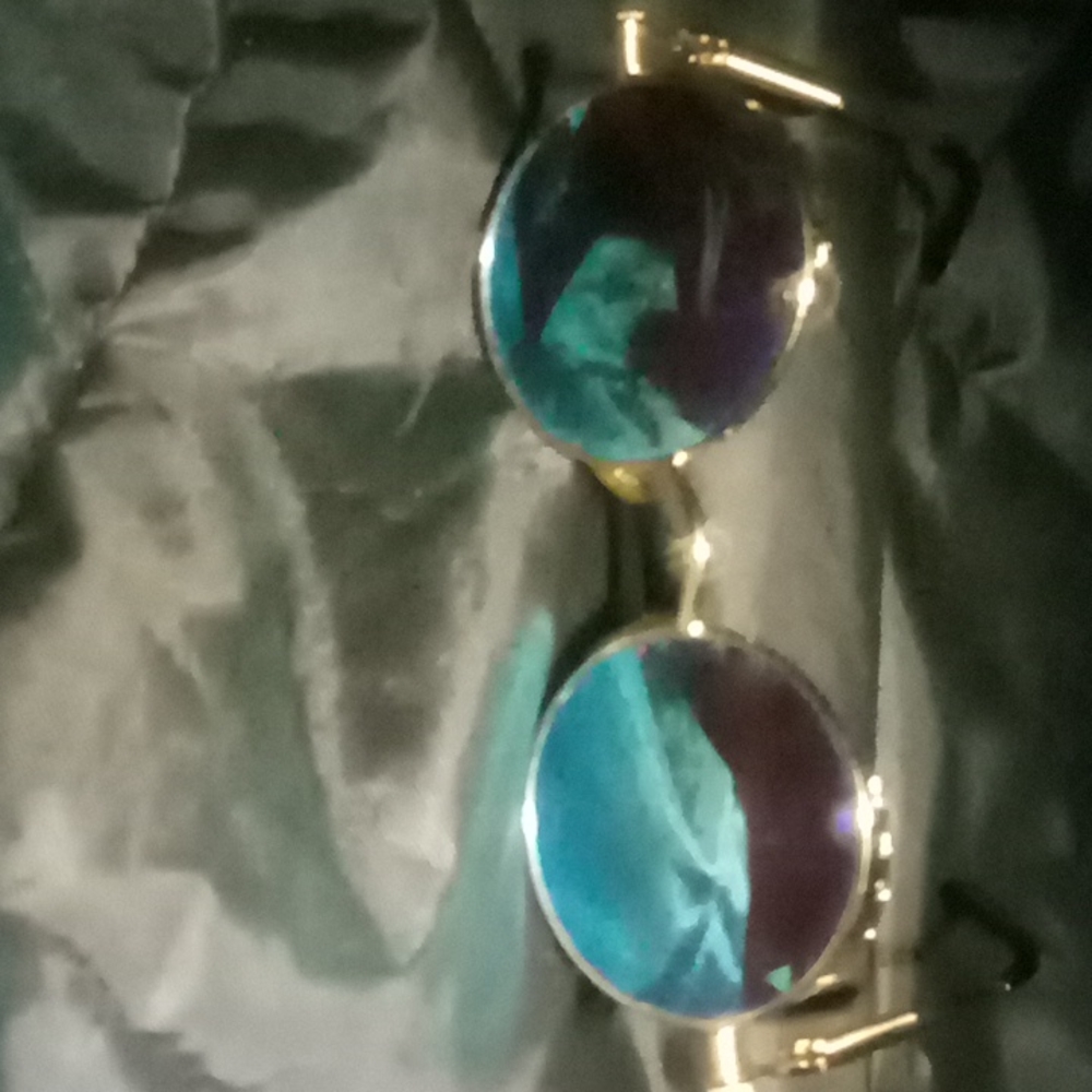 Sunglasses - Blue and Green Round Lenses with Gold Hardware and case